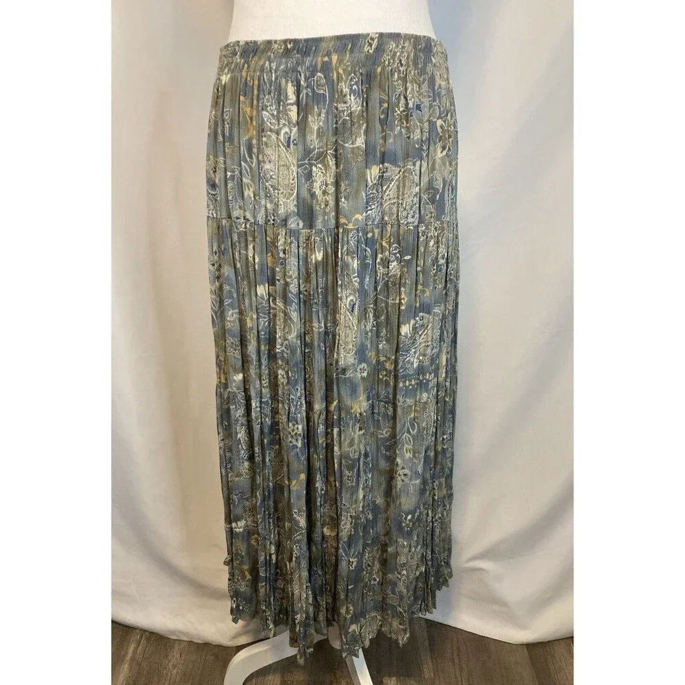 Maxi Skirt Set 3 Piece Womens L Top Blouse Cardigan Vest Skirt Floral Paisley